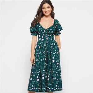 Hill House Ophelia Nap Dress Large Moody Floral Dark Green